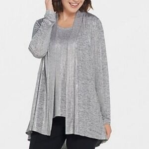 Susan‎ Graver Foil Print Cardigan Only 1X Open Front With Pockets Casual Office